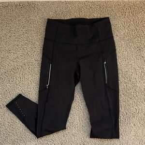 Athleta Black Rainier Leggings with Zipper Pockets